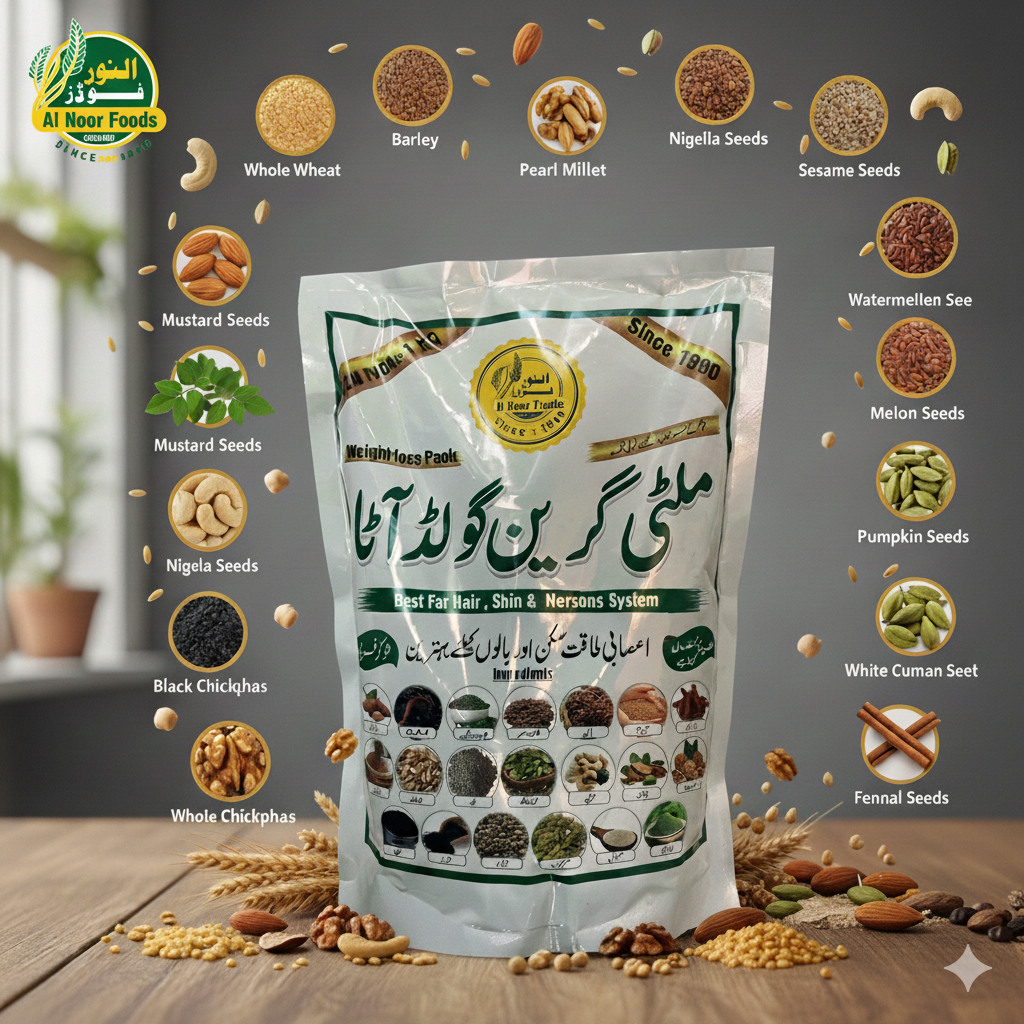 Alnoor Foods Organic Multi Grain Atta – Healthy 29 Ingredients Flour Pack in Pakistan”